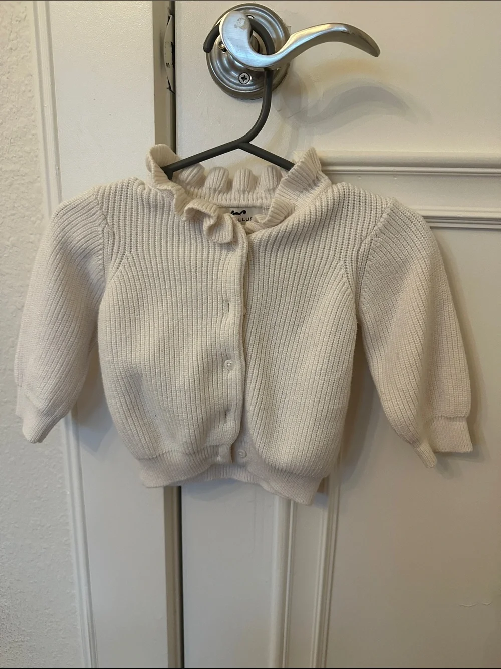 Cyrillus Cream Ruffled Collar Knit Cardigan